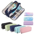 thumbnail image 1 of Canvas Pencil Case Large Capacity 4 Compartments Double Sided Hanging Loop Assorted Colors for Students Teens Adults, 1 of 7