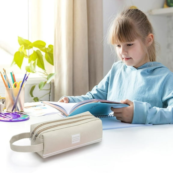 Canvas Pencil Case, Stripe Pencil Pouch, Medium Soft Durable Home Office Storage Bag, 20x7.5x7.5cm Portable Zippered Stationery Organizer