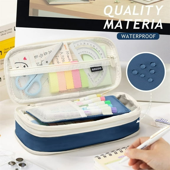 Canvas Pencil Cases, Zipper Pencil Pouch Big Capacity Special Pencil Cases Storage Bag Organizer Navy Blue