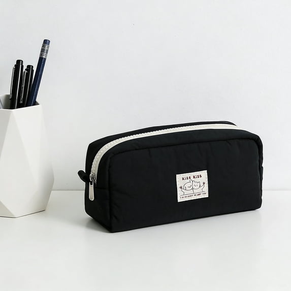 Canvas Pencil Pouch, Dun Dun Solid Color Large Capacity Pencil Case Stationery Bag