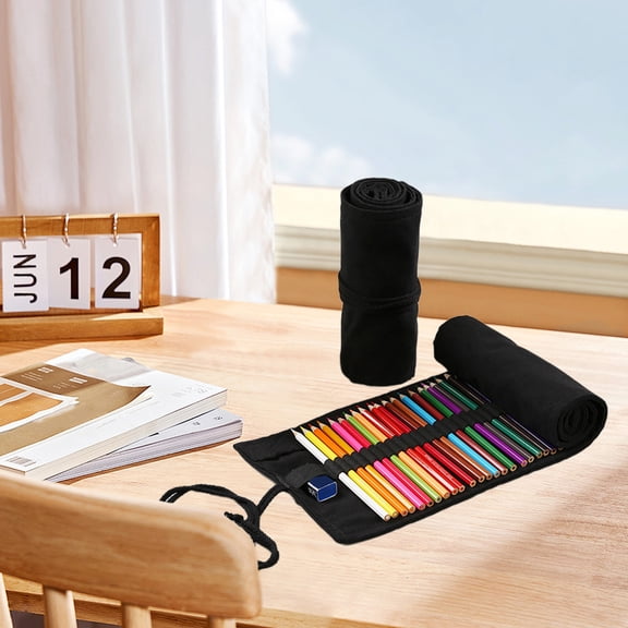 Canvas Pencil Roll Up Case, Colored Pencils, Brushes, Sketching Tools Organizer, Elastic Pencil Holder for Easy Access, Durable and Practical for Artists and Students