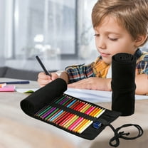 Canvas Pencil Roll Organizer | 24-Slot Roll-Up Holder for Colored Pencils, Markers, Brushes | Elastic Bands Secure Tools | Fits Erasers | Portable Black | 7.87 x 3.15 in | 1 Pc