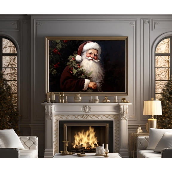 Canvas Picture Retro Santa Christmas Poster Wall Decor Canvas Art Prints Painting Picture Artwork Home Kitchen Christmas Decoration for Living Room Bedroom No Frame