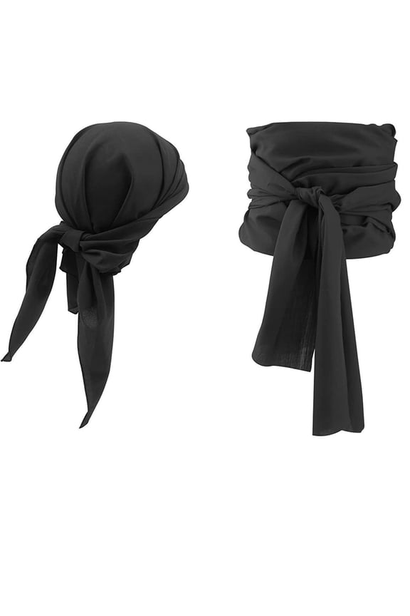 Canvas Pirate Head Scarf and Waist Sash Set, Pirate Costume Accessories for Halloween Cosplay Party, Long Wrap Headband and Pirate Belt Outfit Accessories