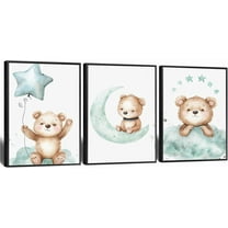 Canvas Poster Children's Room Wall Painting Set Watercolor Animal Theme Giraffe Bear Elephant Illustration Dream Sky Baby Room Decoration Three-piece Set Artwork Baby Space