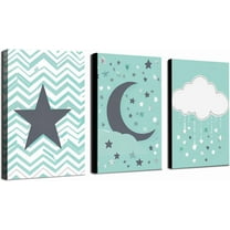 Canvas Poster Children's Room Wall Painting Set Watercolor Animal Theme Giraffe Bear Elephant Illustration Dream Sky Baby Room Decoration Three-piece Set Artwork Baby Space