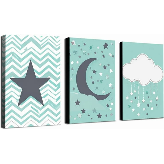 Canvas Poster Children's Room Wall Painting Set Watercolor Animal Theme Giraffe Bear Elephant Illustration Dream Sky Baby Room Decoration Three-piece Set Artwork Baby Space