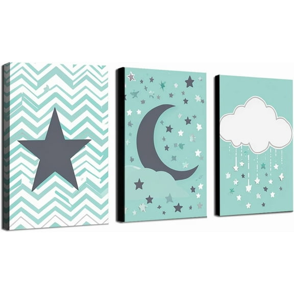 Canvas Poster Children's Room Wall Painting Set Watercolor Animal Theme Giraffe Bear Elephant Illustration Dream Sky Baby Room Decoration Three-piece Set Artwork Baby Space