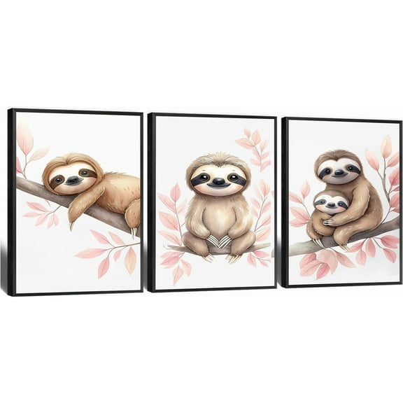 Canvas Poster Children's Room Wall Painting Set Watercolor Animal Theme Giraffe Bear Elephant Illustration Dream Sky Baby Room Decoration Three-piece Set Artwork Baby Space