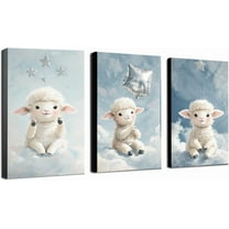 Canvas Poster Children's Room Wall Painting Set Watercolor Animal Theme Giraffe Bear Elephant Illustration Dream Sky Baby Room Decoration Three-piece Set Artwork Baby Space