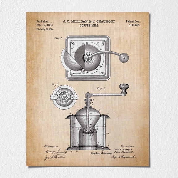 Canvas Poster -Coffee Bean Art, Patent Coffee Grinder Wall Art for Kitchen, Ready To Hang No Frame Poster, p2315b-16x20