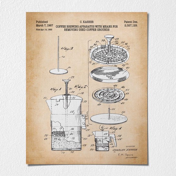 Canvas Poster -Coffee Wall Art, Coffee Pictures Wall Décor, Patent French Press Poster Print, Ready To Hang No Frame Poster, p2331-16x20