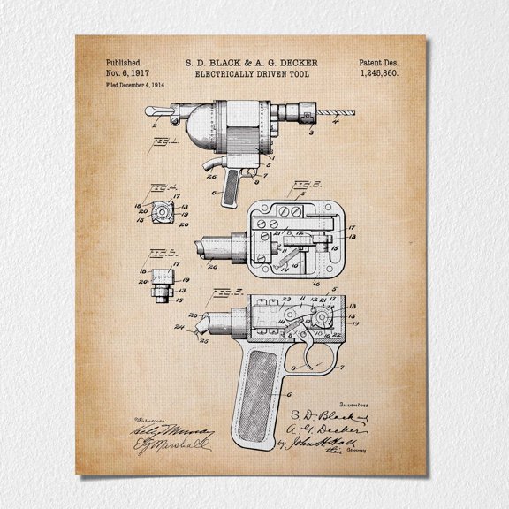Canvas Poster -Construction Wall Art, Tool Poster, Patent Screw Driver Poster Print, Ready To Hang No Frame Poster, p2318a-16x20
