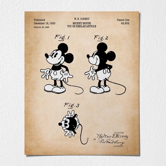 Canvas Poster -Mickey Mouse Wall Art, Mickey Mouse Wall Decor Patent Poster Print, Ready To Hang No Frame Poster, p2576-16x20