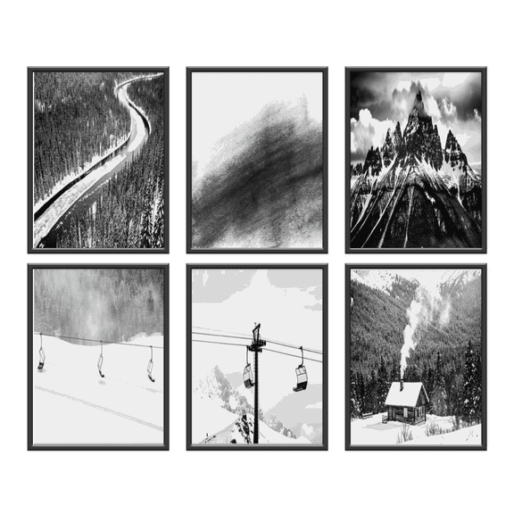 Canvas Poster Set of 6 Black and White Mountain Posters Wall Art Print Decorative Posters and Prints Interior Design in Art Gallery A3 and A4 Unframed