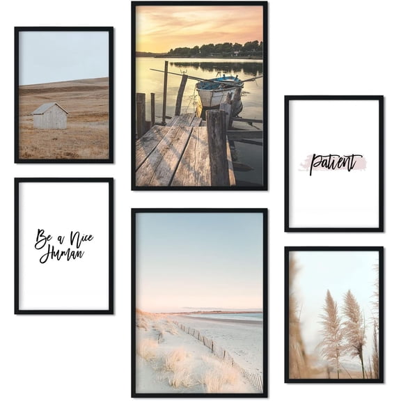 Canvas Poster Set of 6 Beach Posters - Wall Art Print Decorative Posters & Prints - Interior Design in Art Gallery Style - A3 and A4 - Unframed