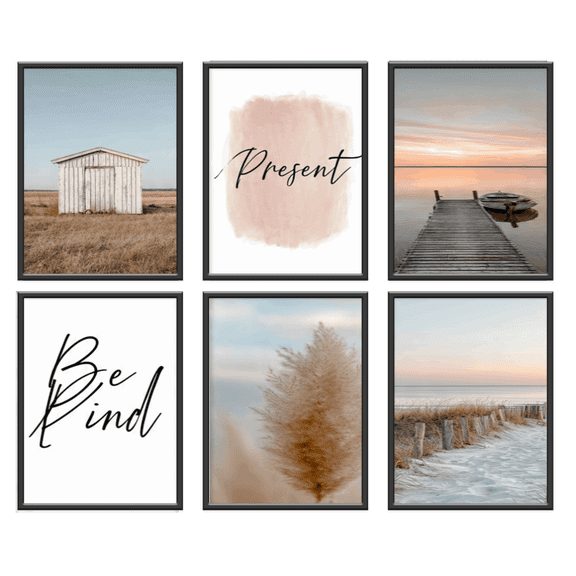 Canvas Poster Set of 6 Beach Posters - Wall Art Print Decorative Posters & Prints - Interior Design in Art Gallery Style - A3 and A4 - Unframed