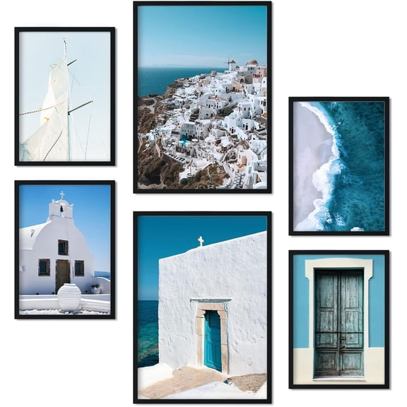 Canvas Poster Set of 6 Greece Posters - Wall Art Print Decorative Posters & Prints - Interior Design in Art Gallery - A3 and A4 - Unframed