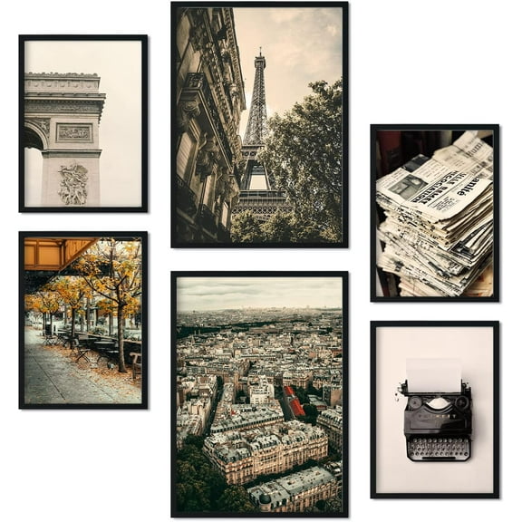Canvas Poster Set of 6 Pictures Vintage Paris Aesthetic Wall Art Prints for Bedroom or Living Room Design Sizes A3 & A4 Unframed
