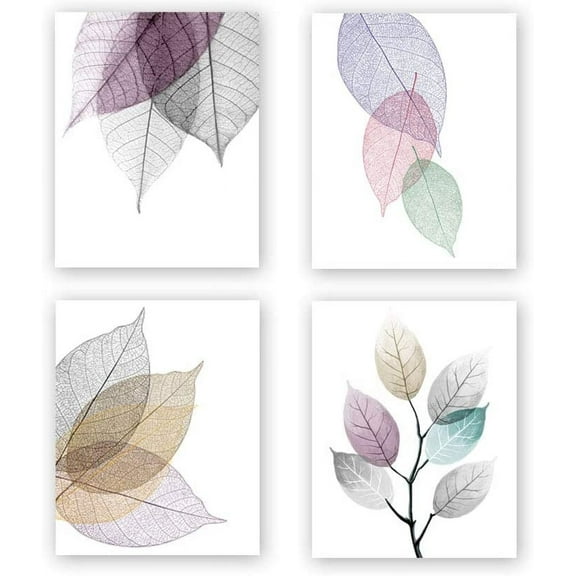 Canvas Poster Unframed Macro Leaves Texture Art Painting, Abstract Colorful Skeleton Leaf Veins Art Print Set of 4 8x10 Canvas Modern Art Leaf Picture Minimalist Foliage Plant Artwork