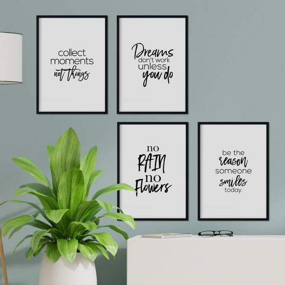 Canvas Poster Unframed Set of 4 posters with inspirational phrases. Set decoration with white sheets and black motivational phrases and full of energy. A3