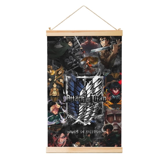 Canvas Poster Wall Artwork Attack on Titan Shaft Hanging Banner With Wooden Frame Scroll Painting 12"x18"