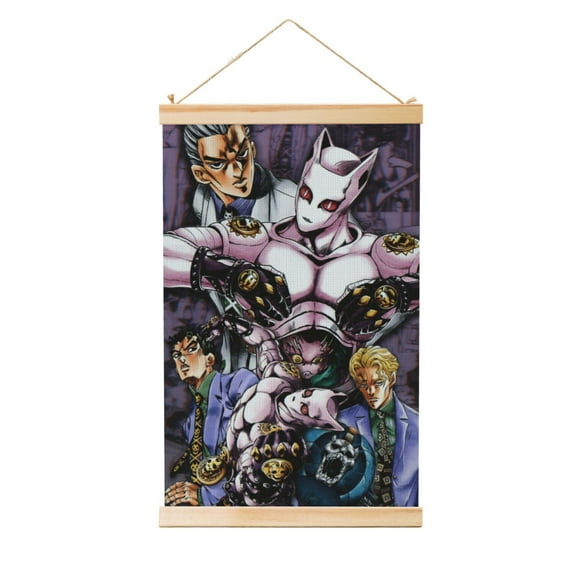 Canvas Poster Wall Artwork Yoshikage Kira Shaft Hanging Banner With Wooden Frame Scroll Painting 12"x18"