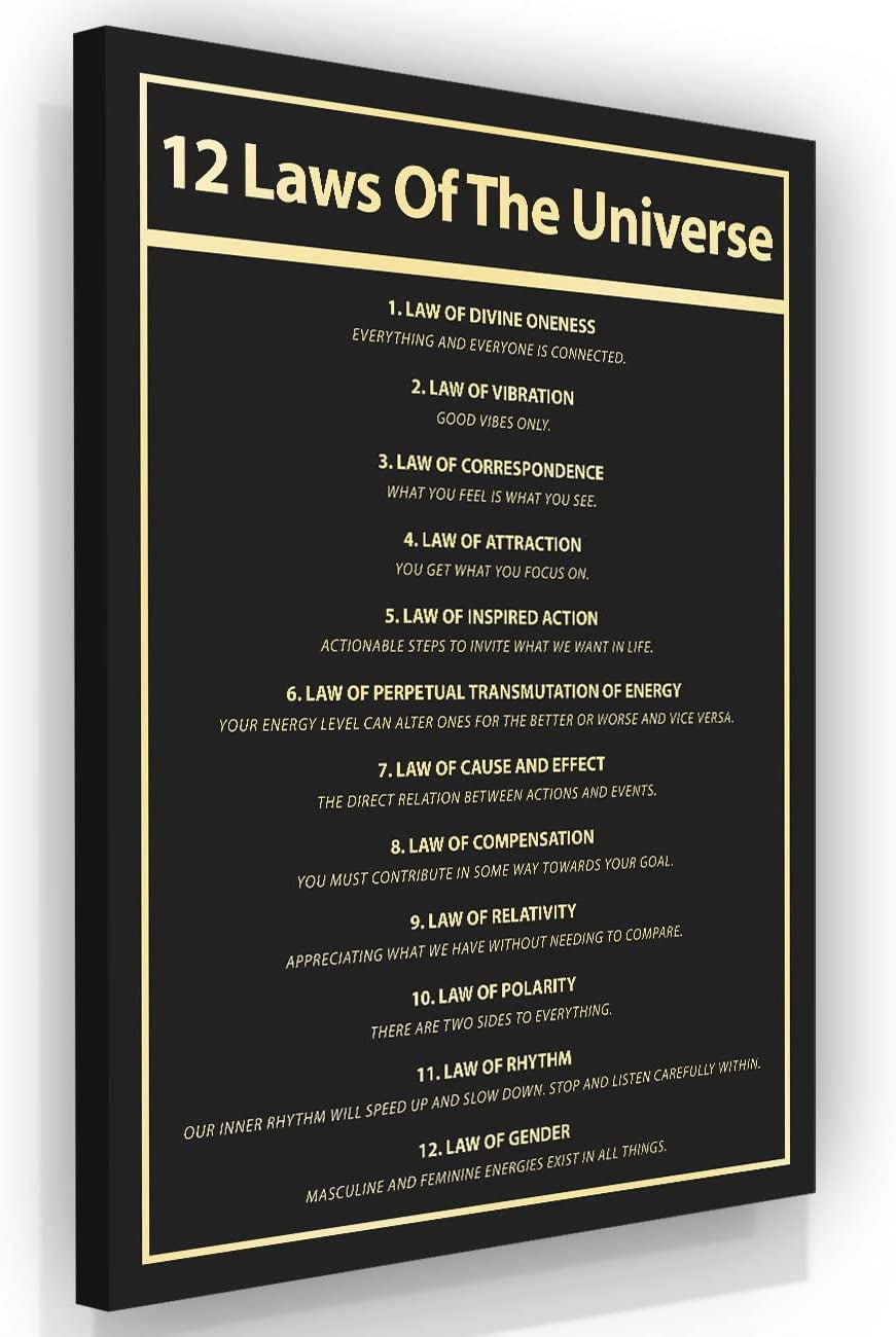 Canvas Print 12 Laws Of The Universe Wall Art Energy Quote Poster