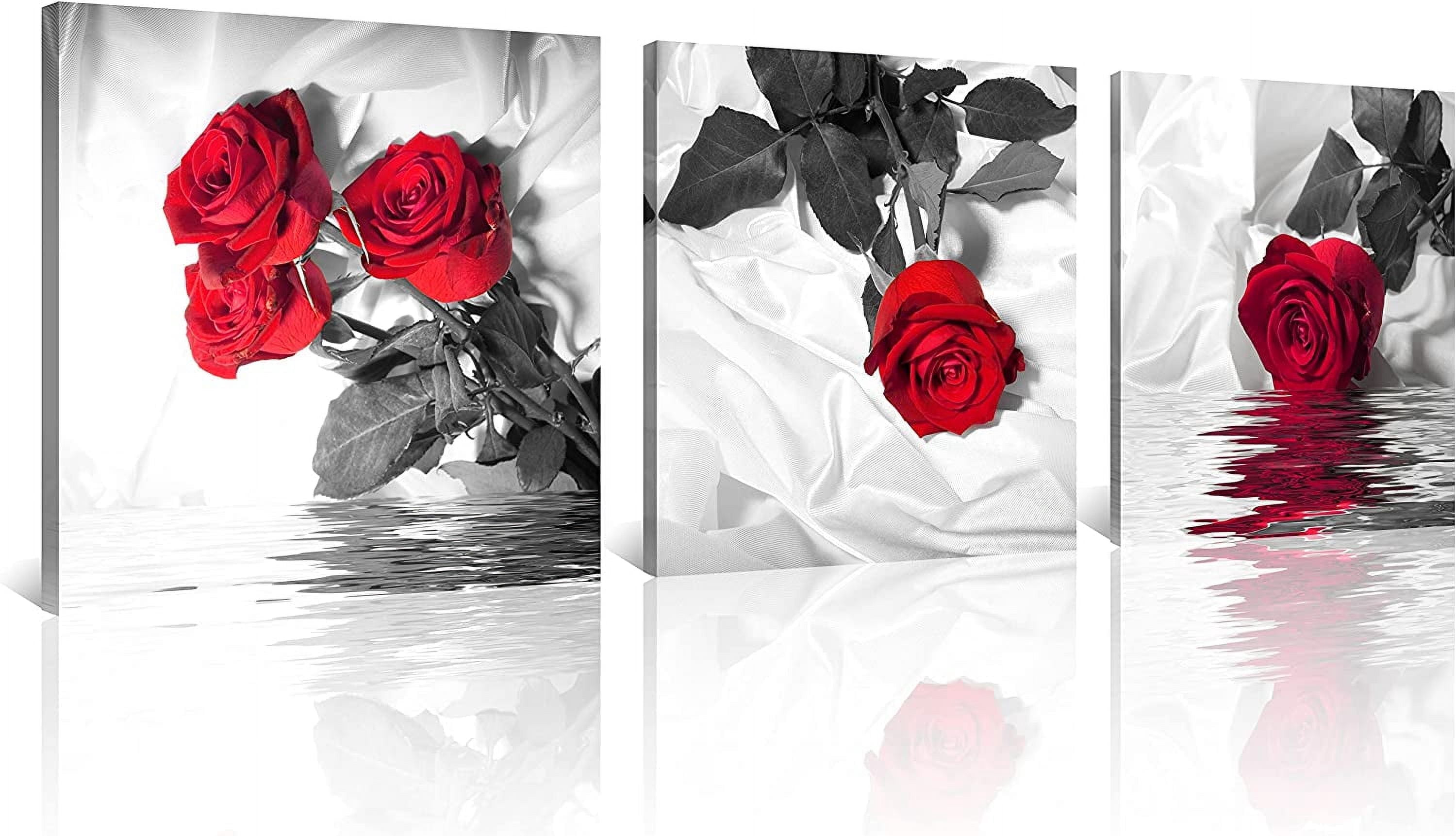 Canvas Print 3 Pcs Red Rose Wall Decor Black and White Abstract Wall ...