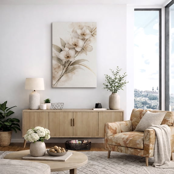 Canvas Print Beige Flower Wall Art Boho Botanical Decorative for Living Room Bedroom - 16"x24"