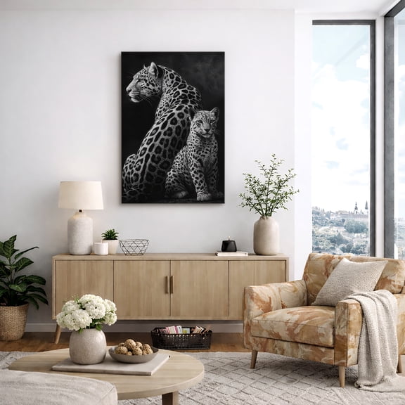 Canvas Print Black and White Leopard Wall Art Dramatic Wildlife Animal Decorative for Living Room Bedroom - 24"x36"