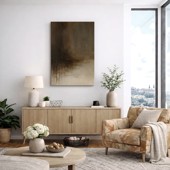 Canvas Print Brown Gray Abstract Wall Art Neutral Modern Decorative for Living Room Bedroom - 16"x24"