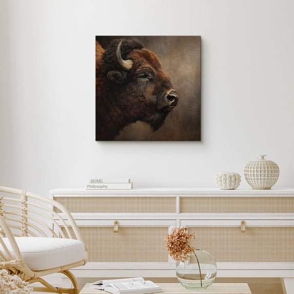 Canvas Print Buffalo Wall Art Vintage Animal Decorative for Living Room Bedroom - 16x16