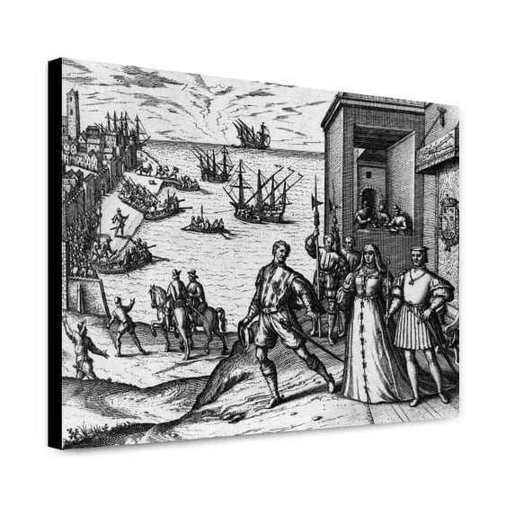 Canvas Print: Christopher Columbus Leaving Spain To Go To America, circa 1800