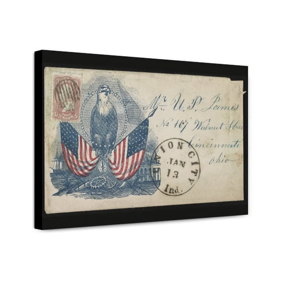 Canvas Print: Civil War Envelope Showing Eagle Holding American Flags Above Naval