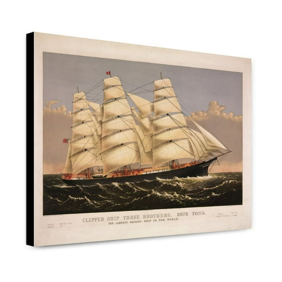 Canvas Print: Clipper Ship Three Brothers, 2972 Tons, The Largest Sailing Ship In