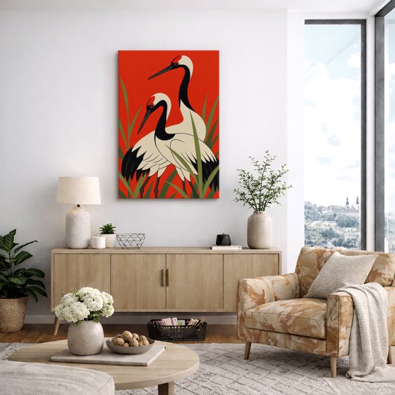 Canvas Print Crane Wall Art Vintage Chinese Style Decorative for Living Room Bedroom - 12"x18"