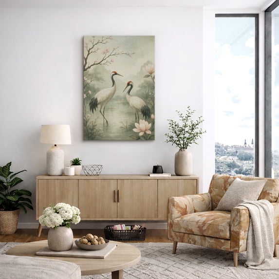 Canvas Print Crane Wall Art Zen Bird Decorative for Living Room Bedroom - 12"x18"