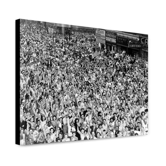 Canvas Print: Crowd Of People, Many Waving, In Times Square On V-J Day At Time Of