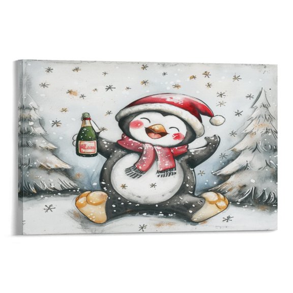 Canvas Print Cute Penguin in The Snow Canvas Prints Wall Art Modern Pictures Artwork Winter Holiday Decor Bathroom Wall Art 12x18inch Modern Home Artwork For Bathroom Kitchen Framed