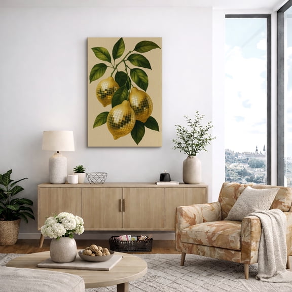 Canvas Print Disco Lemon Botanical Wall Art Modern Retro Fruit Decorative for Living Room Bedroom - 32"x48"
