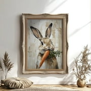 Canvas Print Easter Rabbit Carrot Poster Lovely Bunny Painting Spring Bunny Wall Art for Nursery Living Room Bedroom Over Bed Decor Unframed