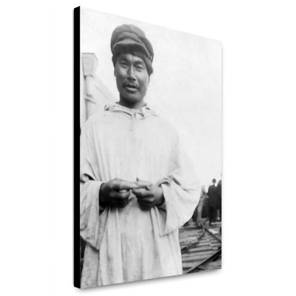 Canvas Print: Eskimo Man Standing On Railroad Tracks, circa 1900