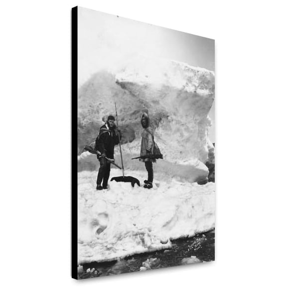 Canvas Print: Eskimo With Another Man In Winter Scene, circa 1900