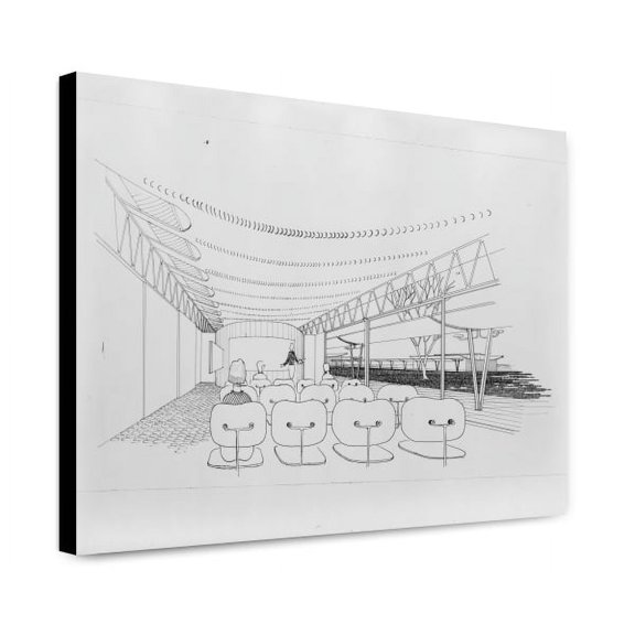 Canvas Print: Experimental School. Interior Perspective. Rendering, 1955