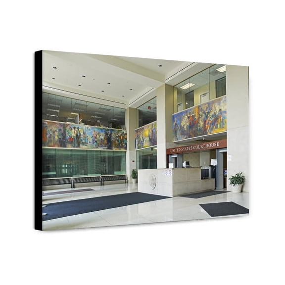 Canvas Print: Full View Of Oil Paintings On Canvas, Interior Lobby, U.S
