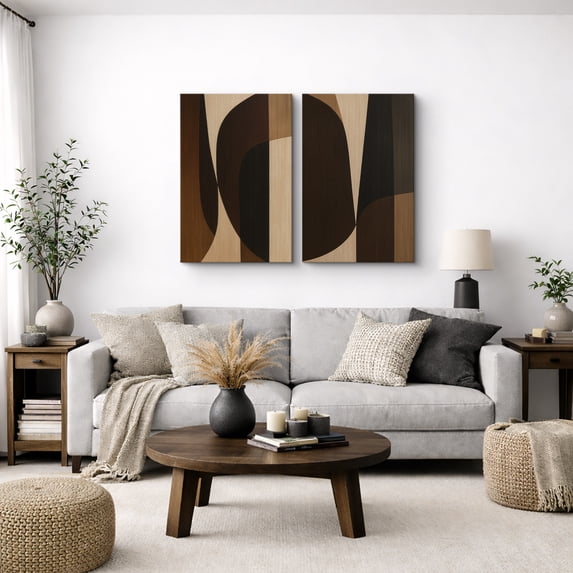 Canvas Print Geometric Abstract Wall Art Set of 2 Mid-Century Modern Decorative for Living Room Bedroom - 16"x24" x 2