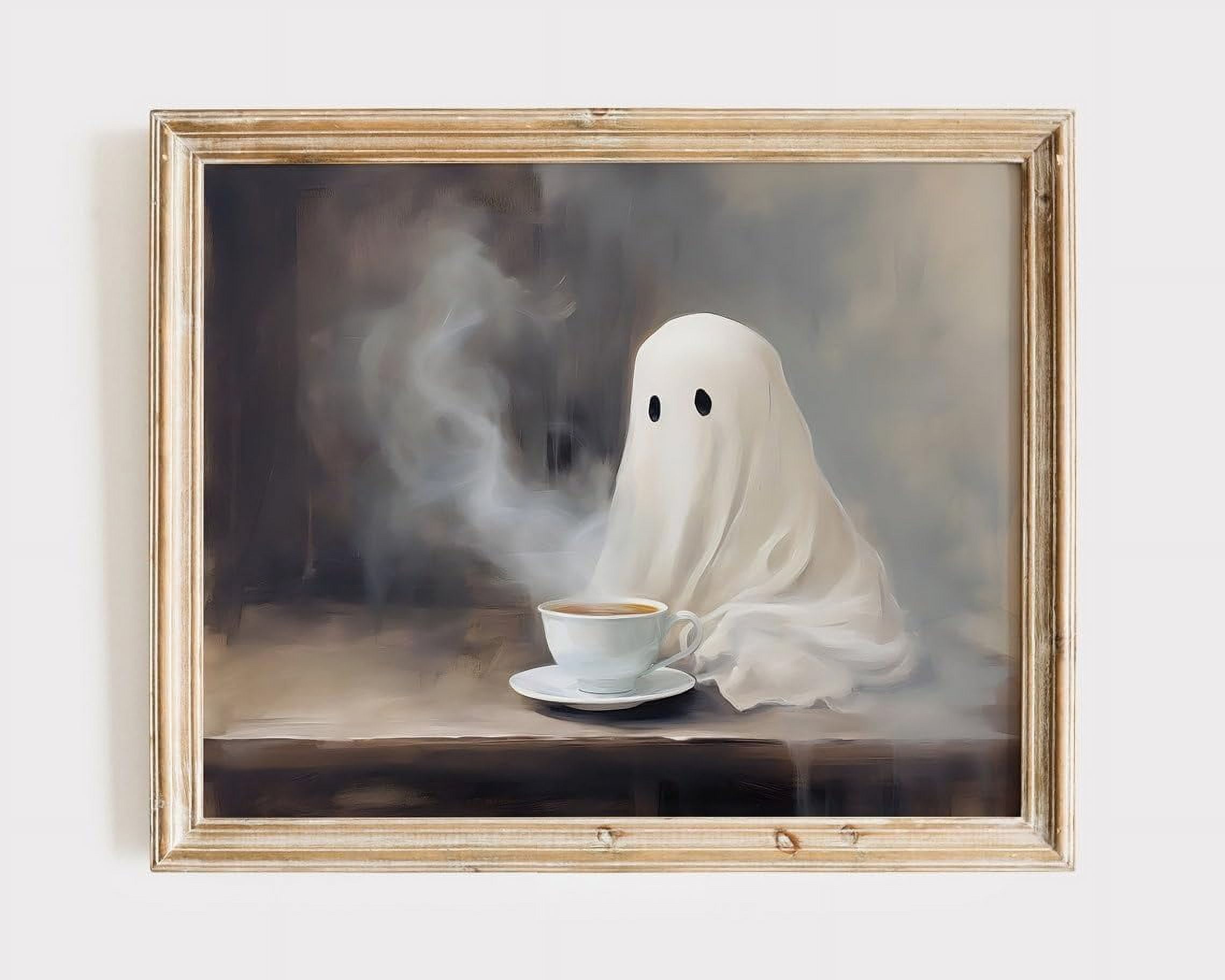 Canvas Print Ghost Drinking Coffee Poster Wall Art Cute Halloween Home ...