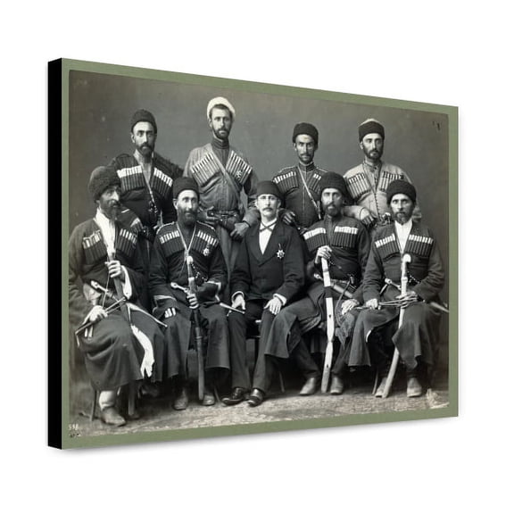 Canvas Print: Group Portrait Of Eight Circassian Men In Uniform, With Another