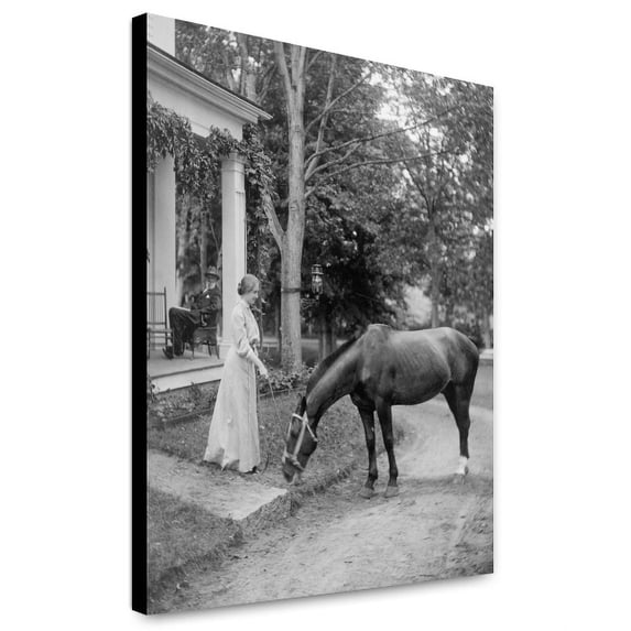Canvas Print: Helen Keller, Full-Length Portrait Standing On Lawn Holding Reins
